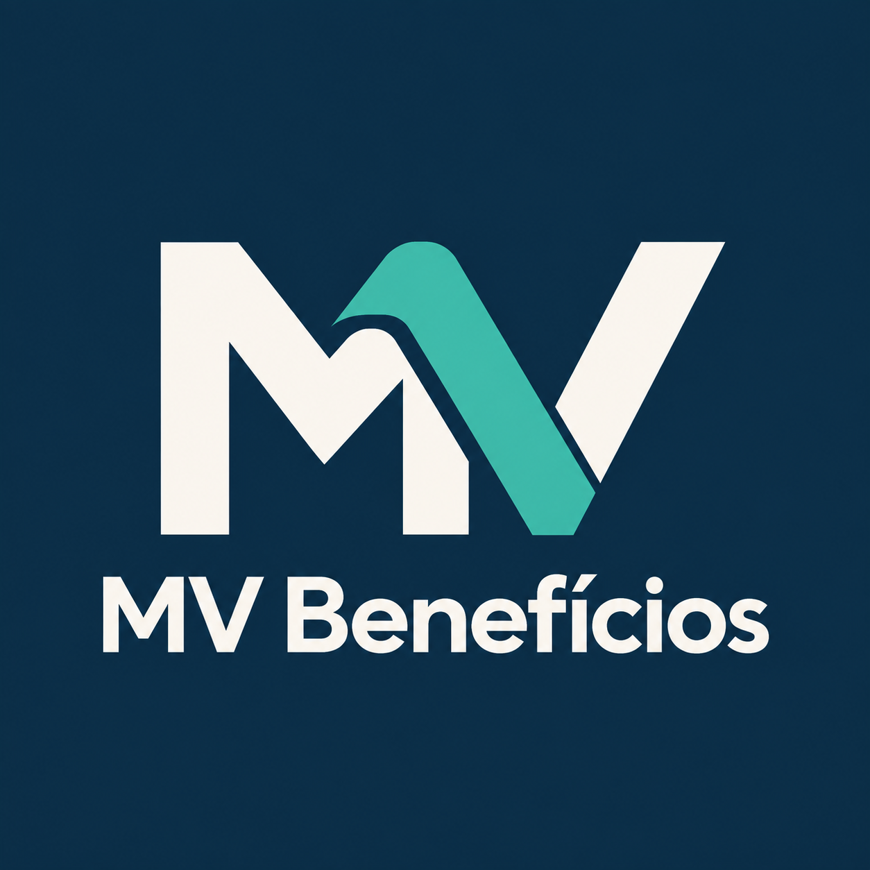Marca MV Benefícios, em azul-marinho, branco e verde-água